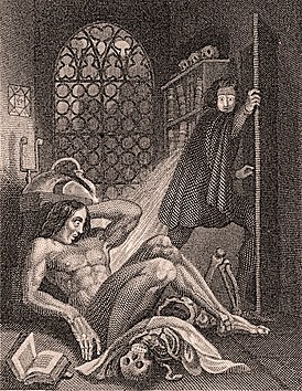 Виктор Франкенштейн испытывает отвращение к своему творению (фронтиспис издания 1831 года)