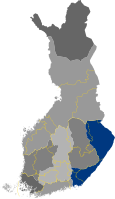 Часть Карелии на карте современной Финляндии (отмечена синим)