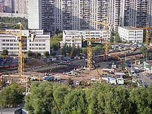 Вид на строительство станции «Борисово» из дома по ул. Мусы Джалиля. Сентябрь 2010 года.