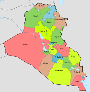 Мухафазы Ирака после присоединения Кувейта к Ираку и до войны в Персидском заливе.