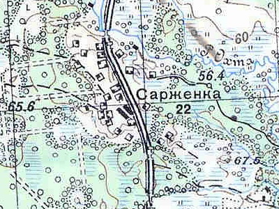 Деревня Сарженка на карте 1939 года