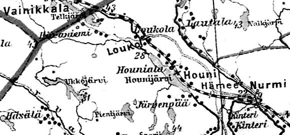 Деревня Лоуко на финской карте 1923 года