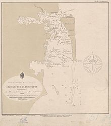 Карта северной части залива Астролябия около Порта Алексей[de][6](нем. Alexishafen), составленная во время пребывания российского корвета «Скобелев», 1883 год