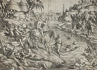 П. Милан, Р. Буавен. Клелия покидает лагерь Порсены. Ок. 1545. Офорт
