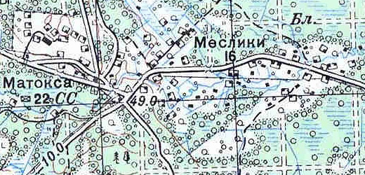 Деревня Матокса на карте 1939 года