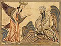 Изображение Мухаммеда, получающего первое откровение от ангела Джибриля (Из манускрипта «Джами ат-таварих» Рашида ад-Дина, 1307, период Ильханидов)