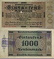 1000 рентных марок 1923 года. 155x86 мм