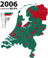 Муниципалитеты (синий цвет), выигранные VVD на выборах 2006 года