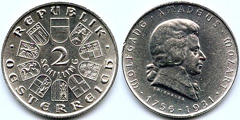 2 шиллинга 1931 года — австрийская памятная монета, посвящённая 175-летию со дня рождения Моцарта