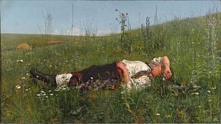 «В праздник (Малороссиянка, отдыхающая на траве)», (1879—1881), холст, масло Государственная Третьяковская галерея