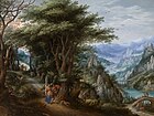 Пейзаж с Товием и архангелом Рафаилом. Дерево, масло. Совместно с Денисом ван Алслоотом. Королевский музей изящных искусств, Антверпен