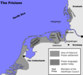 Территории исторических фризских государственных образований, современного распространения фризского языка, а также членов фризского содружества