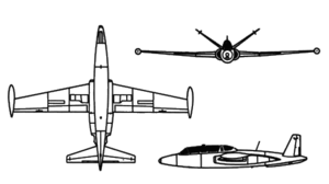 Orthographic projection of the Fouga Magister.