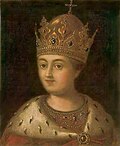 На женских портретах цариц и царевны Софьи повторяется головной убор подобного типа. Возможно, так выглядела корона Ирины Годуновой