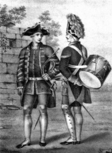 Музыкант Семёновского и гренадерский барабанщик Измайловского полков, 1742—1762 годов.[9]