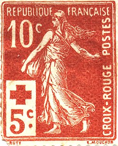 1914: первая почтово-благотворительная марка типа Камея Сеятельница[fr][10], с надбавкой в пользу Красного Креста