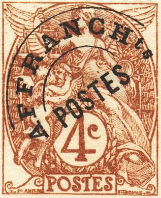 1924: гашение «AFFRANCHts POSTES» (то есть «Affranchissements Postes» — «Франкировка. Почта») на марке типа Блан[fr]