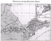 «Schantung und das Kiautschou-Gebiet». Германские владения на полуострове Шаньдун в 1912 году. В правом верхнем углу — увеличенная карта арендуемой территории Цзяо-Чжоу.