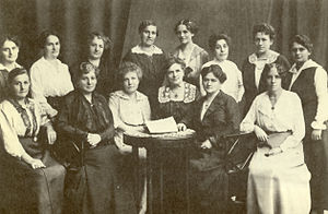 Тереза Шлезингер сидит третья слева. Комитет Frauenreichskomitee, 1917 год.
