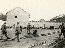 Фотография, вероятно показывающая расстрел эсэсовцев солдатами армии США, 29 апреля 1945 года[1].