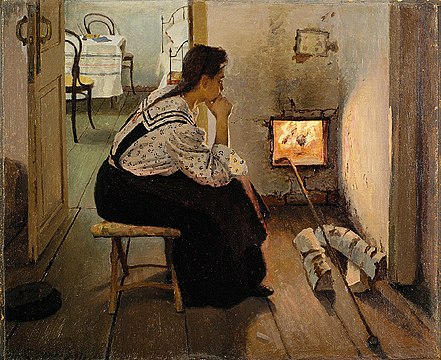 Думы у печки Калиниченко Я. Я. 1897