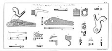 Детали пехотного ружья образца 1845 года. 10: «спуск» (спусковой рычаг) с шепталом, 5:замочная доска.