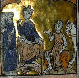 Филипп I покупает Бурж у Эда Эрпена. Миниатюра XIII века из «Больших французских хроник»