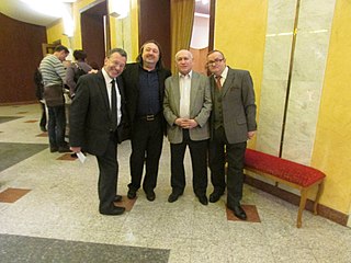 На фото слева направо Валентин Уколов, Олег Молчан, Эдуард Ханок и Евгений Ксеневич в Белгосфилармонии. Минск, 2016 год.