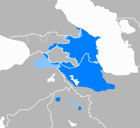 Распространение азербайджанского языка:      регионы, где он является языком большинства      регионы, где он является языком значительного меньшинства