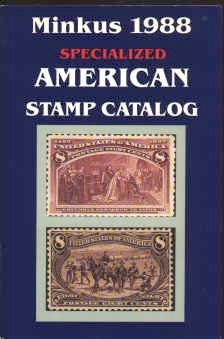 «Специализированный каталог американских марок Минкуса[en]» (1988), с изображением двух 8-центовых почтовых марок США (1893, 1898)[^]