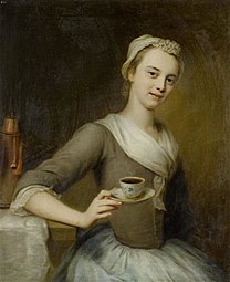 B. J. Denner. Portrait einer Dame beim Tee. 1732 г.