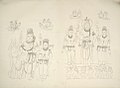 Зарисовки изваяний от 1853 года: Ардханари (Шива-Парвати) и Харихара (Вишну-Шива)