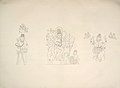 Зарисовки изваяний от 1853 года: дварапала Шивы, Шива-Натараджа и Махишасура Мардини (Дурга)