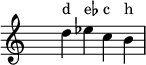 { << \new NoteNames { \set printNotesLanguage = "deutsch" d'' ees'' c'' b' } \new Staff { \override Staff.TimeSignature.transparent = ##t d'' ees'' c'' b' } >> }