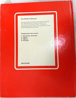 Задняя страница обложки одного из альбомов марок (1973), подготовленных издательством «Methuen[en]» на различные темы, включая «Спорт»