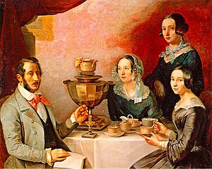 Т. Е. Мягков. Семейство за чайным столом. (1844).