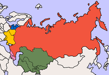 Группы постсоветских государств. Розовым цветом выделено Закавказье, зелёным — Центральная Азия
