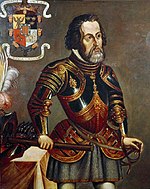 Официальный портрет Эрнана Кортеса, маркиза Оахаки, с гербом