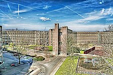 Panorama of a brutalist housing estate