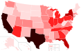Подтверждённые случаи заболевания COVID-19 по штатам и территориям США Нет подтверждённых случаев <2500 случаев 2500—9999 случаев 10 000—49 999 50 000—150 000 >150 000 случаев