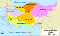 Карта Византийской империи, показывающая фемы около 750 года