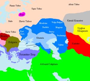Хазарский каганат и соседние государства в IX веке.