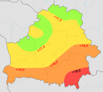 Средняя температура воздуха в Белоруссии в июле[7]