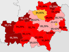 Доля белорусов по районам >95% 90–95% 85—90% <85%