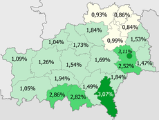 Доля украинцев по районам >3% 2–3% 1–2% <1%