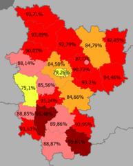 Доля белорусов по районам[22] >95% 90–95% 85—90% 80–85% <80%