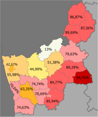 Доля белорусов по районам >90% 80–90% 70–80% 60–70% 50–60% 40–50% <40%