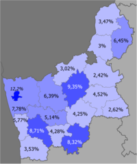 Доля русских по районам >10% 8–10% 5–8% <5%