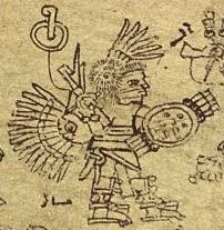 Чимальпопока, одетый как бог Уицилопочтли. Рисунок из кодекса Ксолотль.