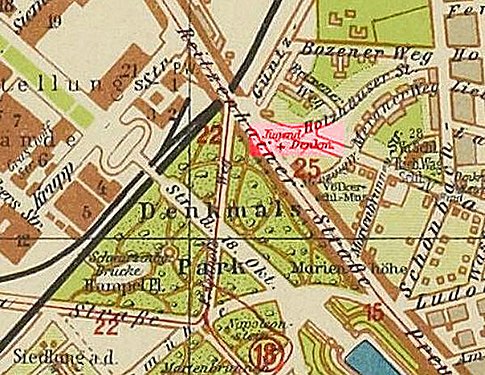 Расположение мемориала на карте города 1940 г.